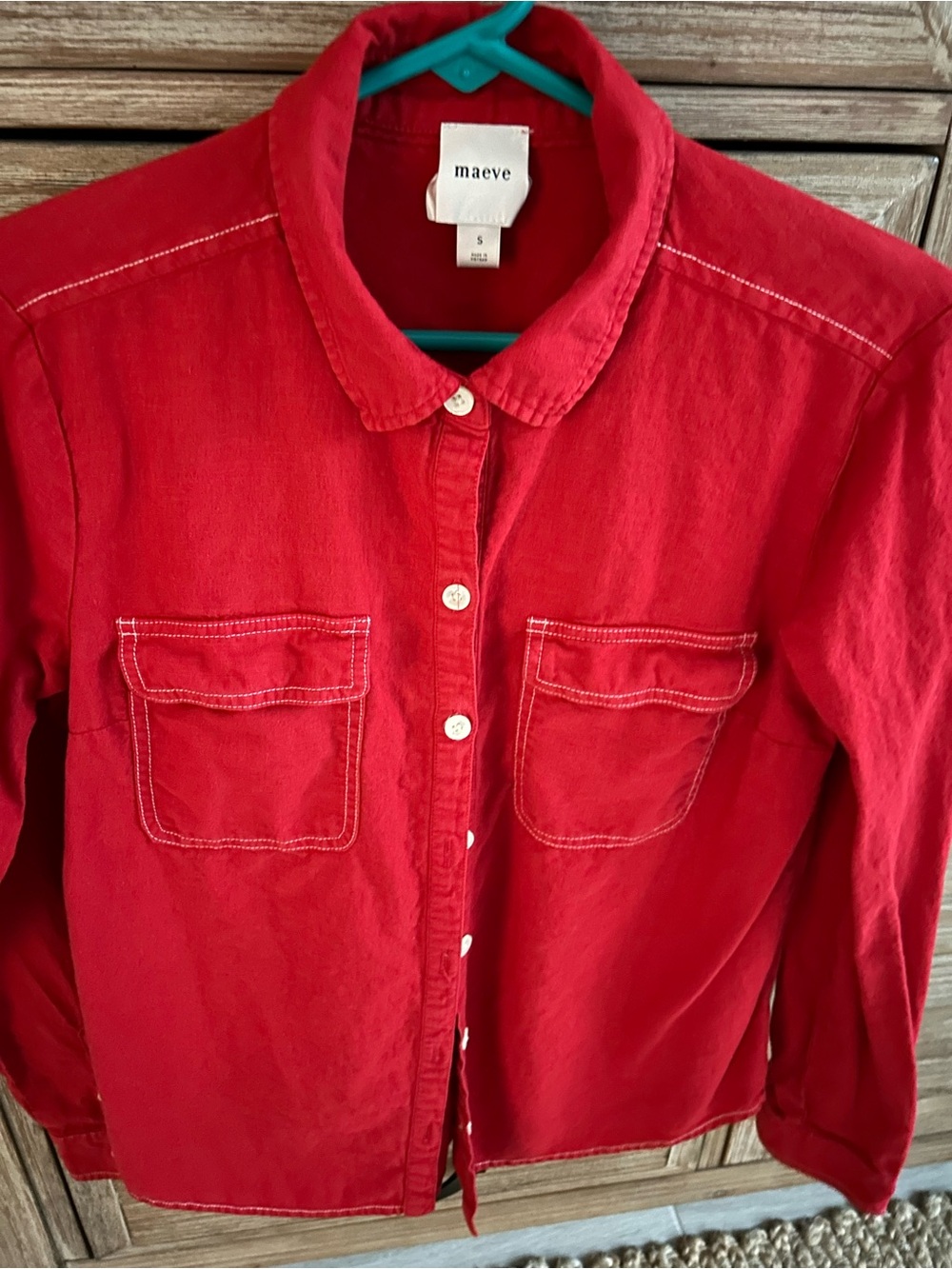 Maeve Bright Red Button-Front Pocket Shirt